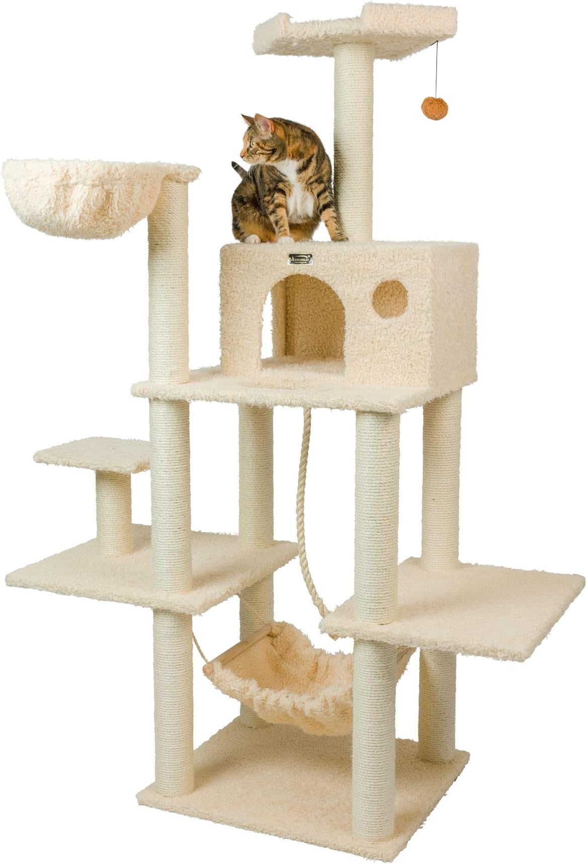 ArmarkatMult -Level Cat Tree Hammock Bed, Real Wood Climbing Center for Cats and Kittens A6901, Beige, 69" Height