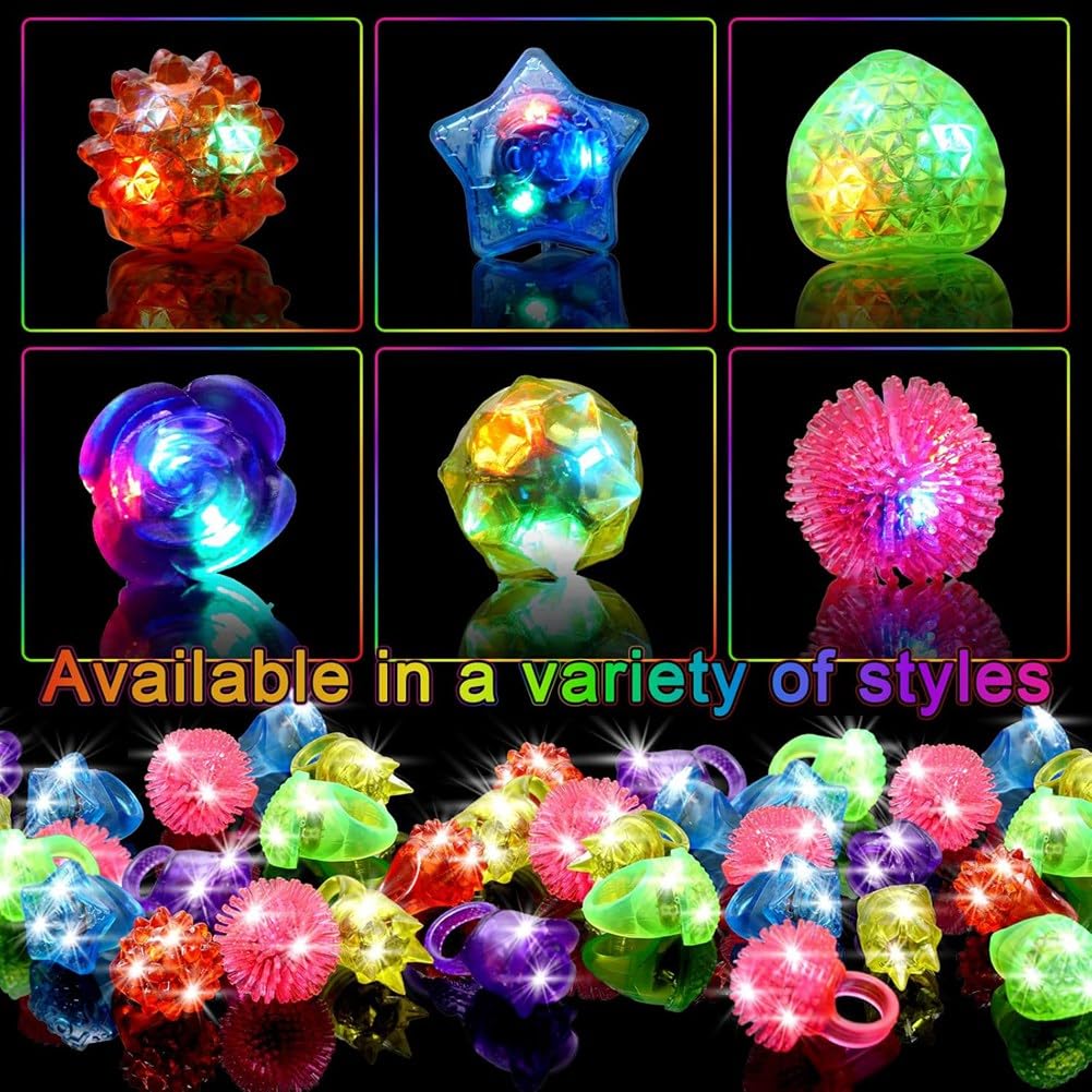 Forniture per Feste di Capodanno - Anelli Luminosi Che Brillano al Buio 120 Pezzi, Anelli Lampeggianti in 6 Stili per San