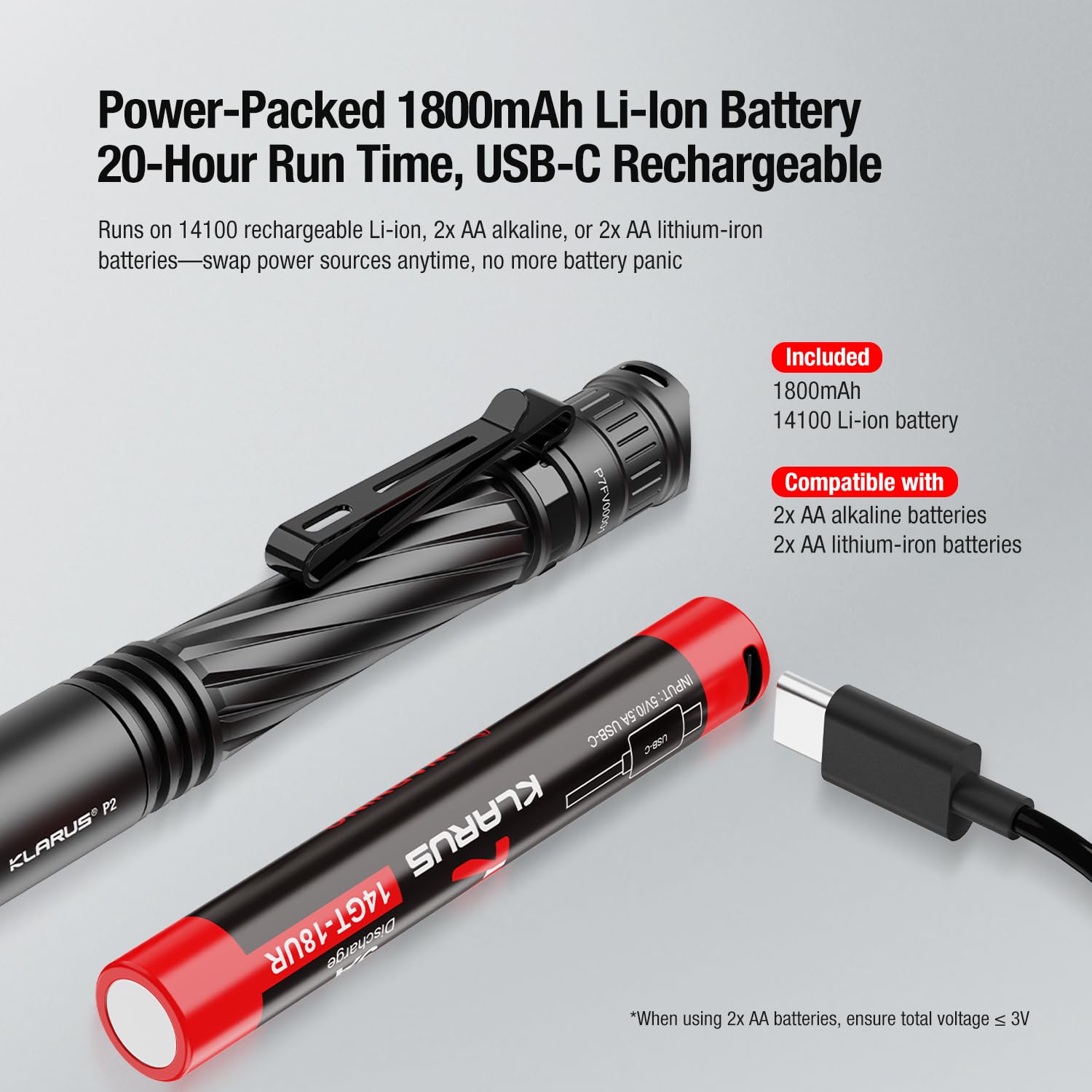 Klarus EDC Mi2 Torcia Portachiavi LED 40 Lumen | Ricaricabile Via USB, 2 Livelli Di Luce | Mini Torcia Nera Con Cavo USB-C Incluso - 2