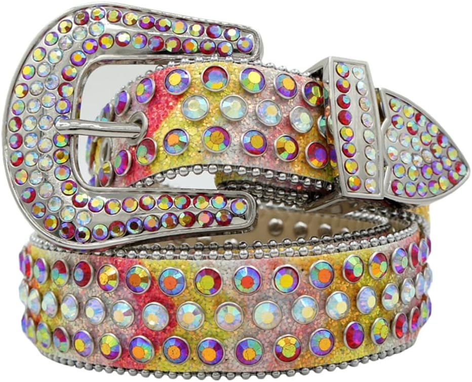 Western Punk Man Luxury Designer Rhinestones Pattern Belts Leather Women Belt Strap