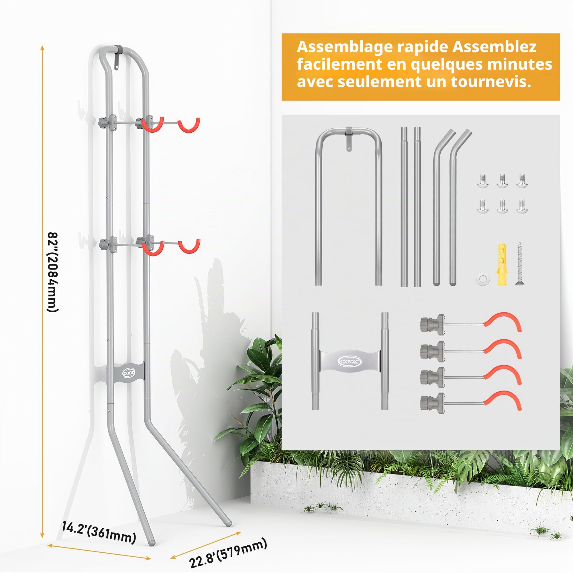 CXWXC Support Mural Vertical pour 2 Vélos, Rangement Vélo Gain de Place jusqu'à 54 kg, Porte-Vélo Réglable pour Garage & Appartement, VTT & Vélo de Route