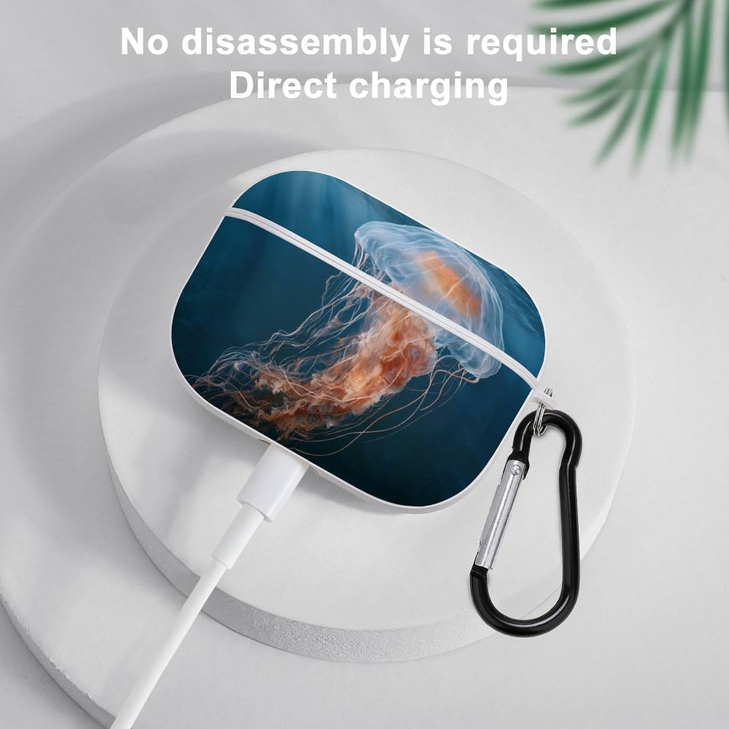 Deep Sea Jellyfish Earphone Case PC Earbud Bag with Keychain White-Style image 5