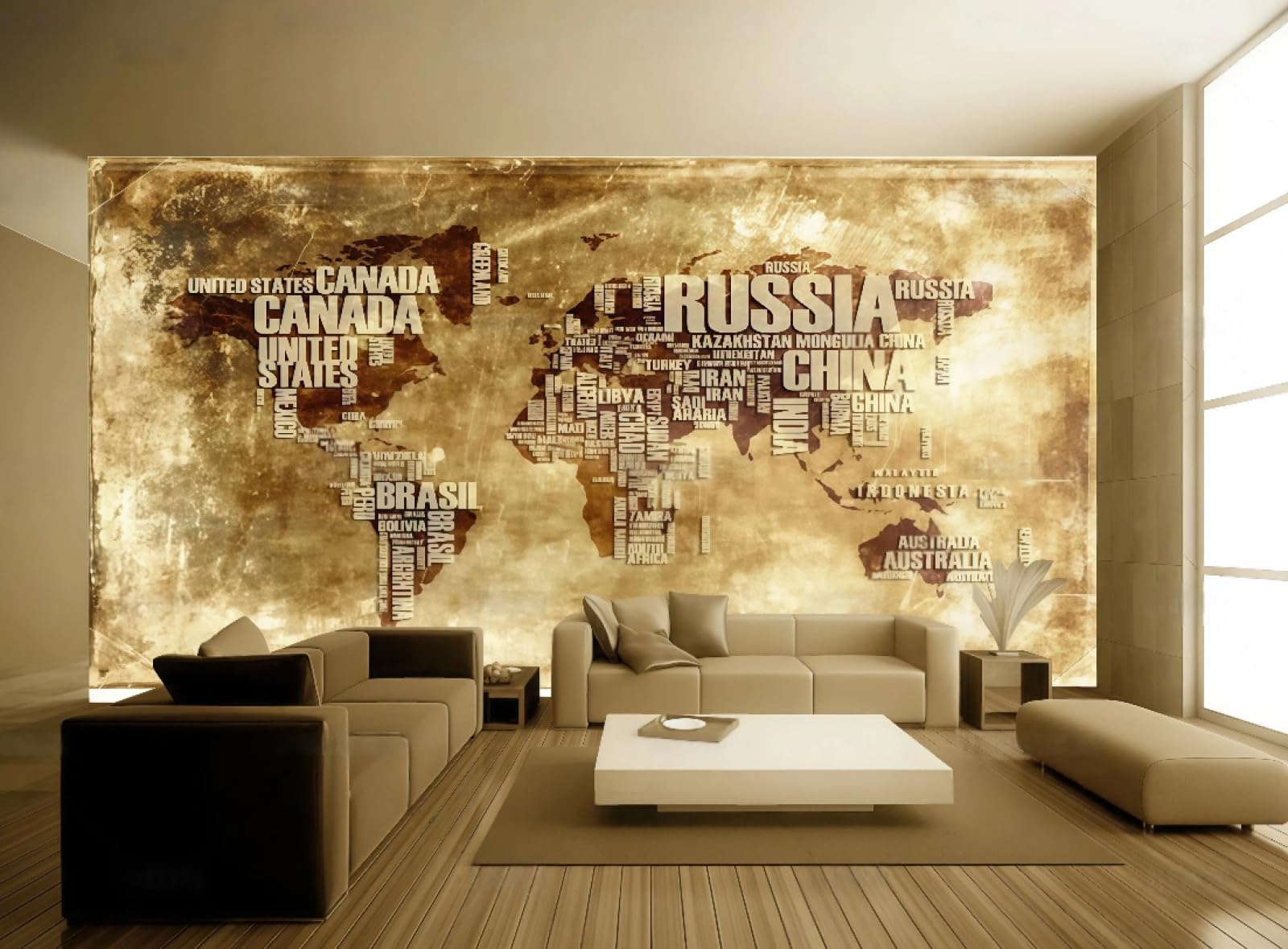 XDOUBAO Wallpaper Retro Golden English Letters World Map Theme Dessert Shop Afternoon Tea Western Restaurant Background Wall Wallpaper Coffee Shop Mural,3D,400x280cm