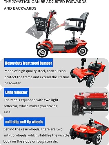 Miniatura 6 de Emotor Scooter plegable de movilidad de 4 ruedas para adultos mayores, capacidad de peso de 265 libras, scooter estable de 13 millas de largo