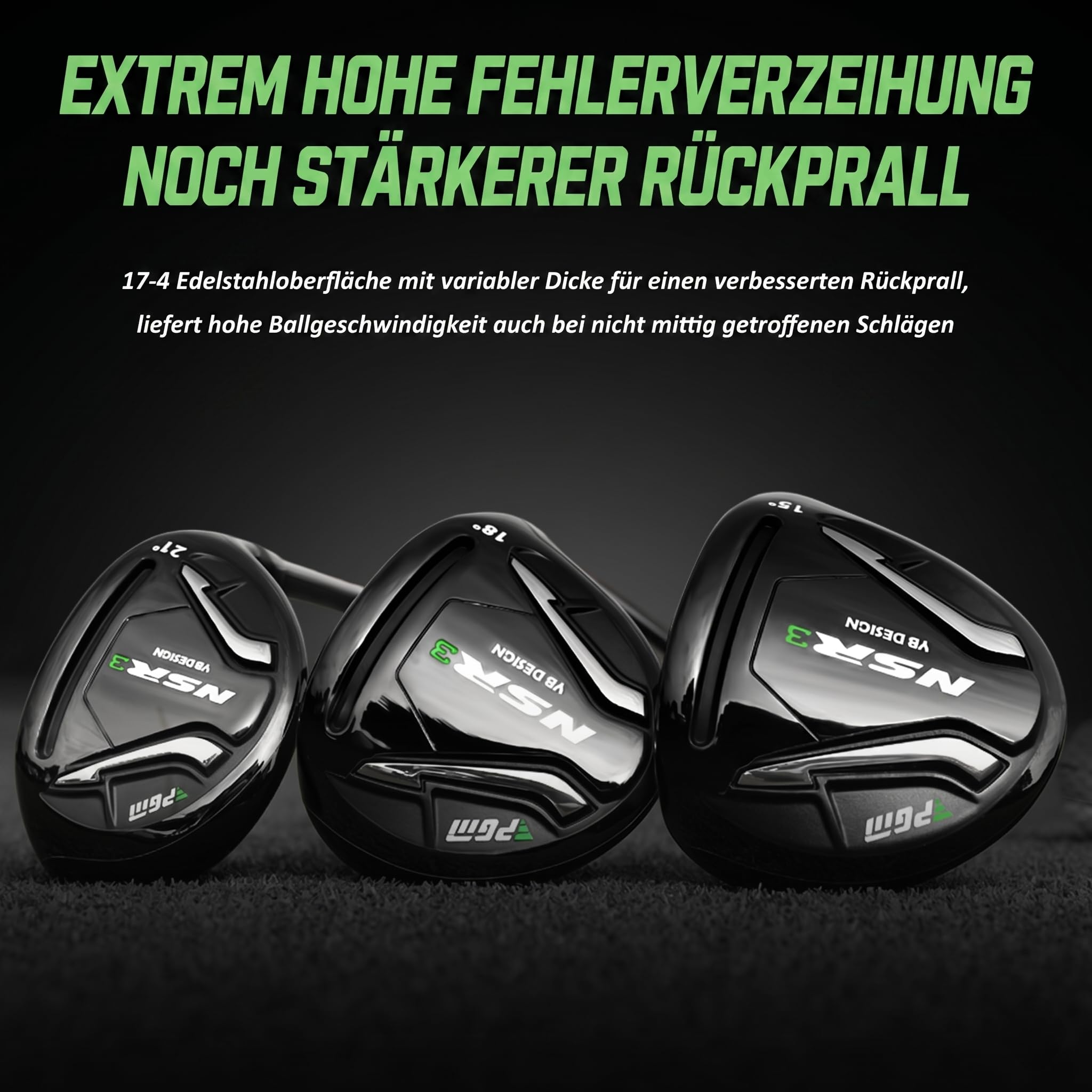 PGM Herren Golfschläger-Set, 12-teilig, 3 Holz (#1,3,5), 1 Hybrid (#4H), 6 Eisen (#5,6,7,8,9,PW), 1 Sandkeil (52°), 1 Putter – Golftasche MTG033-2