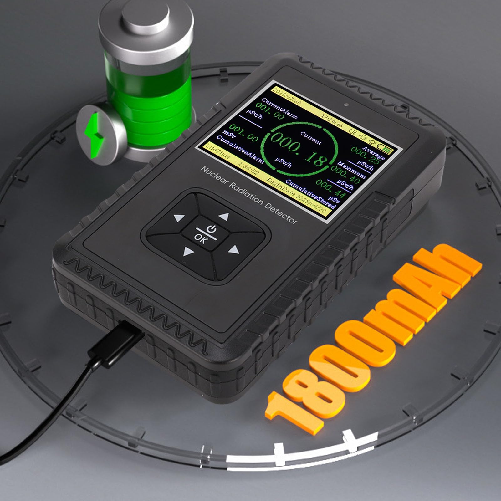 Luocute Nuklear Geiger Counter Detector, Handheld Beta Gamma Röntgenmessgerät mit Großem LCD -Bildschirm und Alarm für Rotes Licht