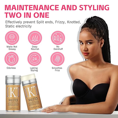 Miniatura 6 de FUNAN Varilla de cera para el cabello con 2 bandas de fusión de encaje, barra deslizante para control de bordes de peluca, sujeción fuerte, no grasa