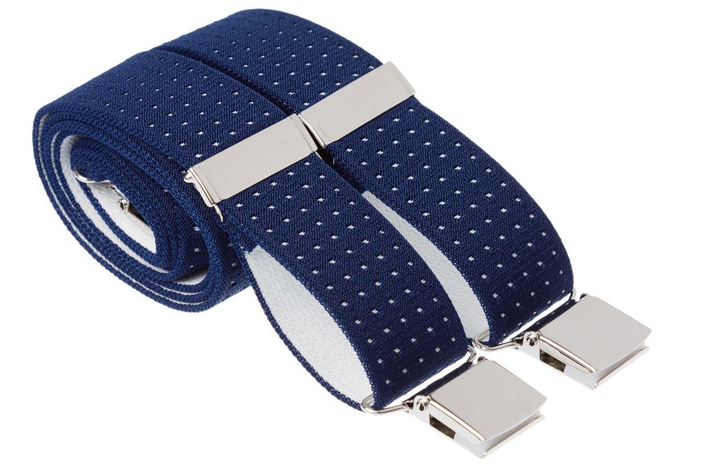 GS BRACES XL Navy Blue Trouser Braces Mens Suspenders Quality Pin Dot Strong Elastic With Large Heavy Duty Clips, XL (48 Inches Long), Blue