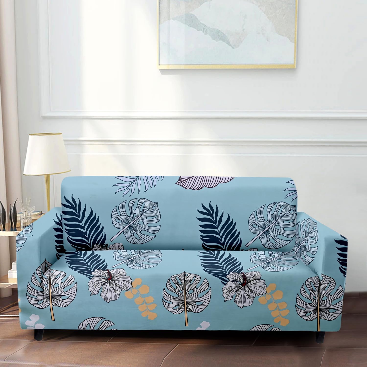 Cortina Three Seater Sofa Cover, Polyster Spandex Stretchable Elastic Sofacover, Printed Design (Blue)-image-28