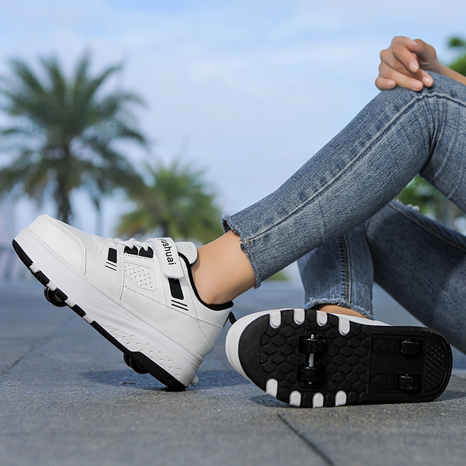 Chaussures à roulettes pour Fille,Basket Roulette Enfant,Chaussures Roller,Chaussures A roulettes Retractable,Chaussure A Roulette Garcon,Chaussures De Skateboard à 4 Roues,2 en 1