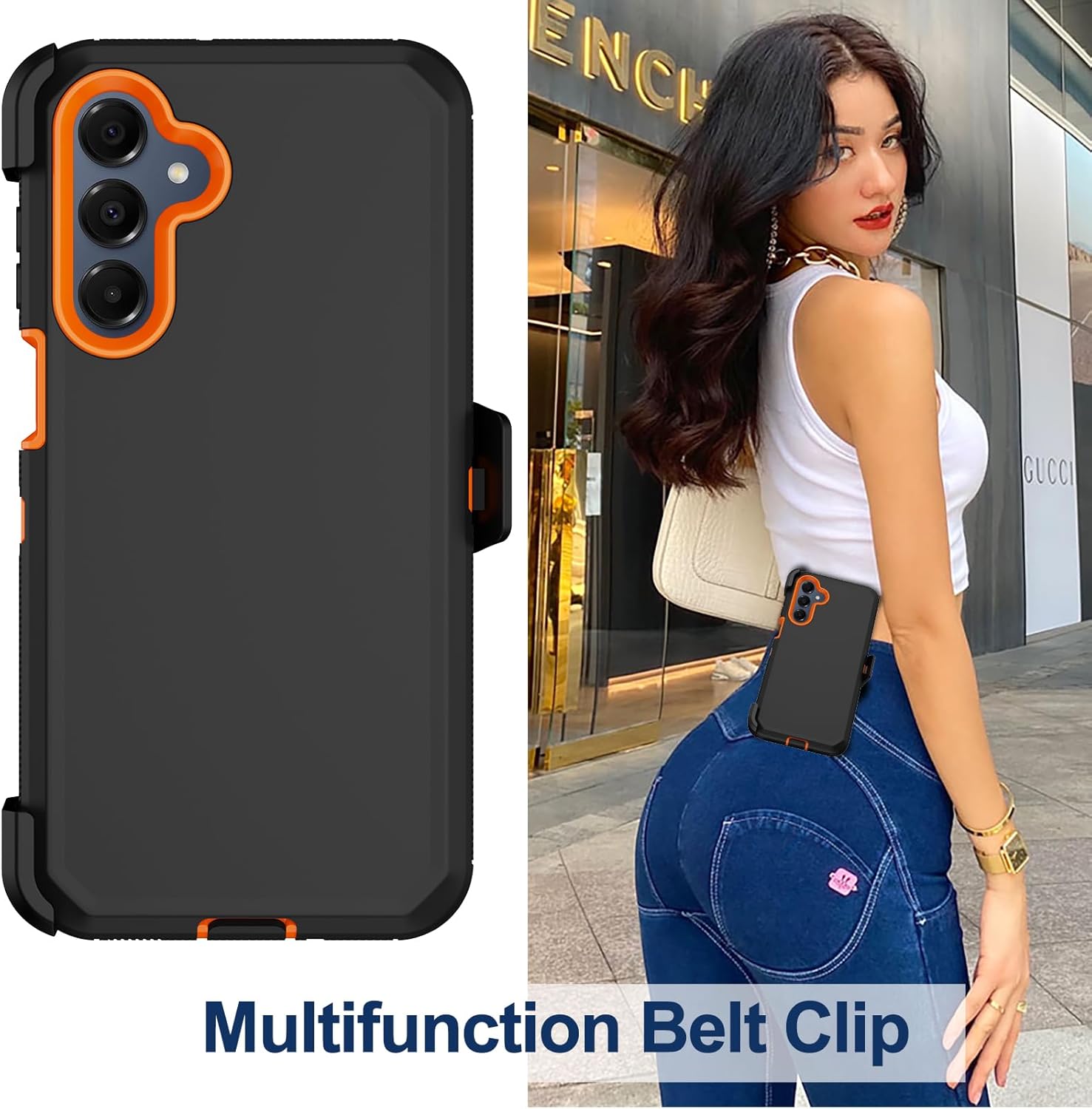 RubCase for Samsung Galaxy A16 5G Case with Belt Clip Holster,2X Screen Protector,Heavy Duty Military Grade Full Body Shockproof Dust-Proof Rugged Protective Cover for Samsung Galaxy A16 (Orange)