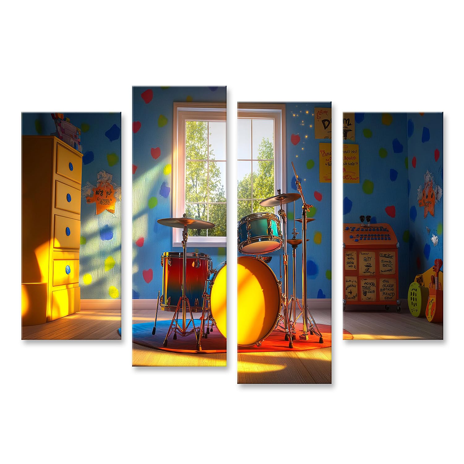 islandburner Primer cuadro sobre lienzo colorido habitación infantil con batería para habitación infantil infantil tienda de música imágenes murales póster