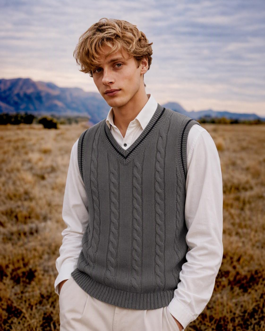 COOFANDY Mens Sweater Vest V Neck Casual Sleeveless Cable Knit Pullover image 2