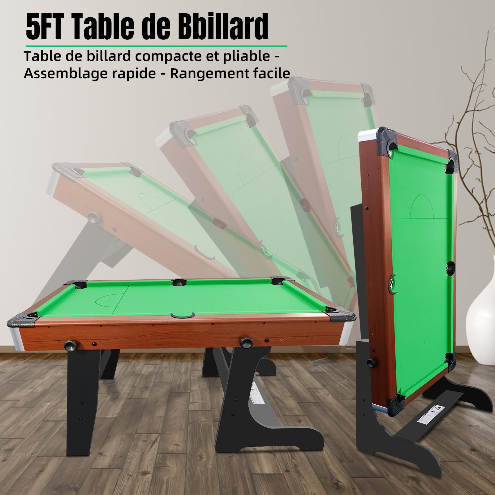 HLC Billardtisch Klappbar, Pool Billardtisch, Snooker, Multifunktionstisch Spieltisch mit Zubehör, Geeignet für Zuhause.