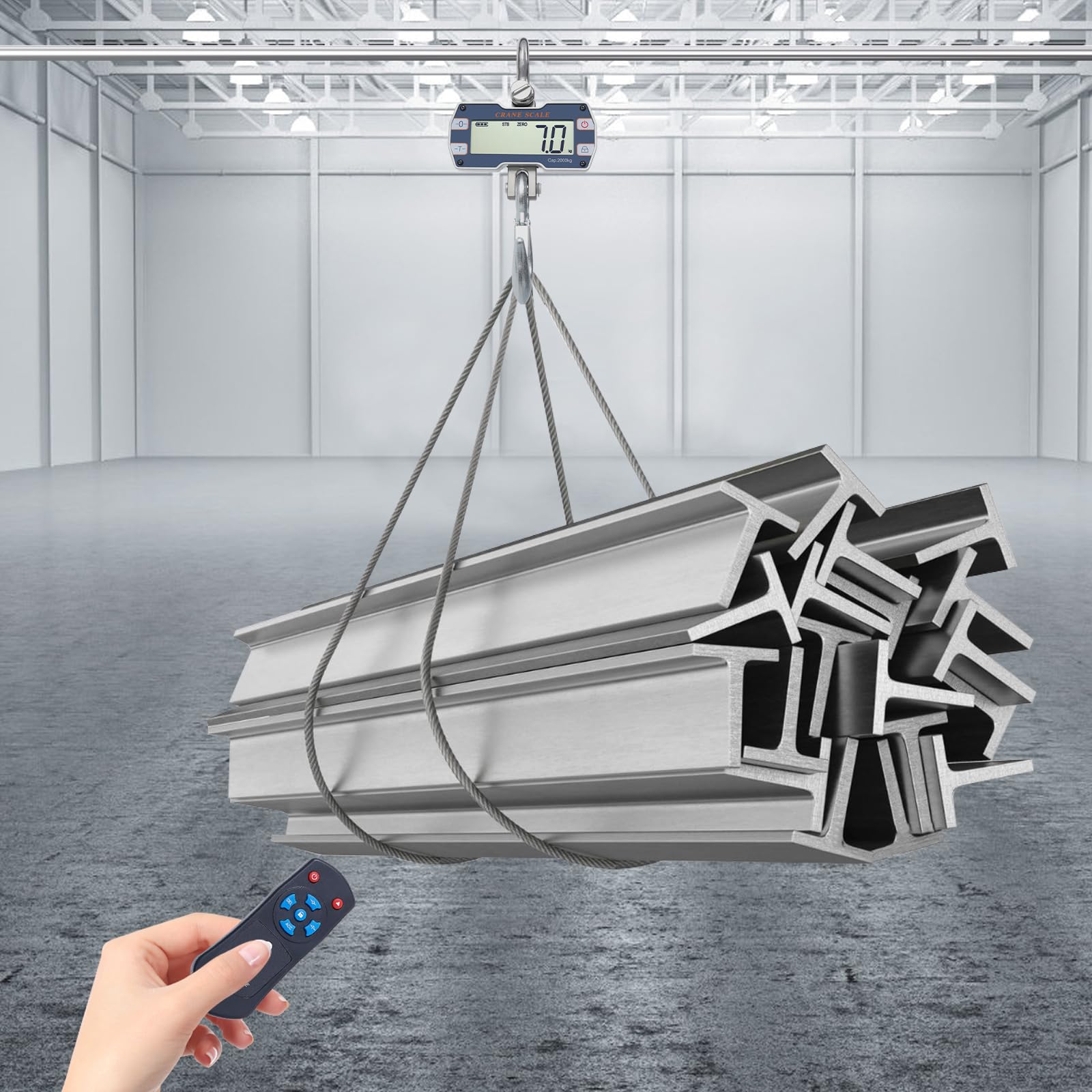 Digital Crane Scale, 2 Ton Digital Hanging Crane Scale with Remote Controller, Heavy Duty 4400lb/2000kg Industrial Electronic Scale, Portable Big Hoist Wild Game Scale kg/lb/N (4400lbs Silver Grey)