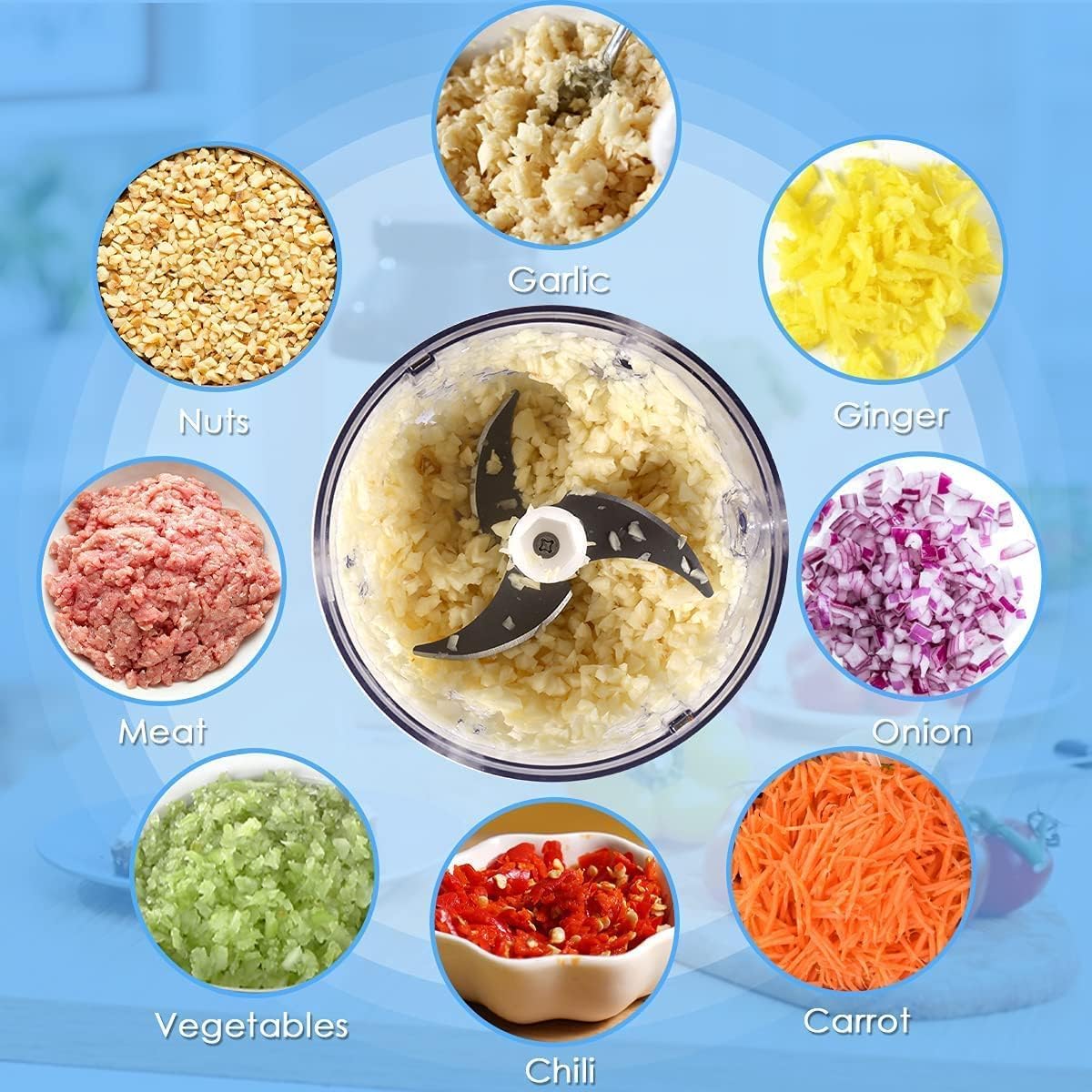 Electric Garlic Chopper, Portable Rechargeable Food Processor, Mini Garlic Grinder Masher Onion Chopper with Stainless Steel Blade, Cordless Mini Veggie Chopper for Nuts, Ginger, Chili, Fruit, Meat