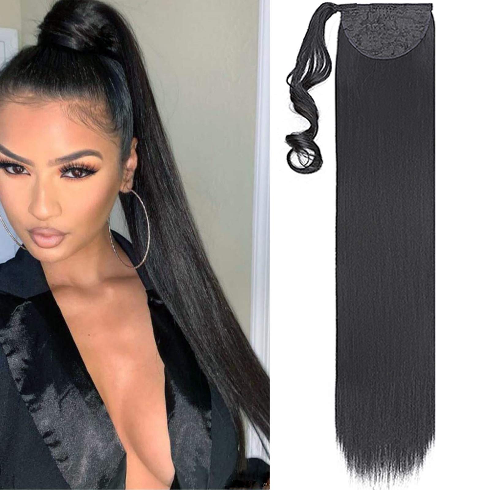 32"(81cm) SEGO Coleta Postiza Larga Pelo Sintético Se Ve Natural [Castaño Oscuro] Extensiones de Cabello Clip Cola Lisa Ponytail Extension (140g) — view 54