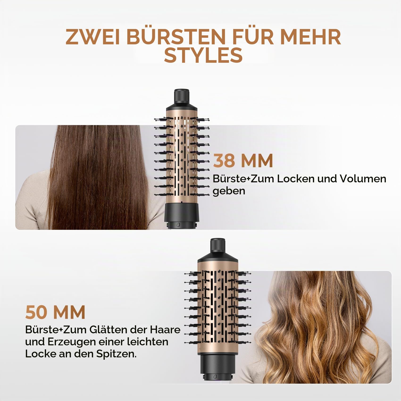 3 in 1 Rotierende Warmluftbürste Rundbürstenföhn Automatischer Lockenstab große Locken 38MM/50MM, Negative Ionen Föhnbürste für Lockig/flauschig/glatt/föhnen