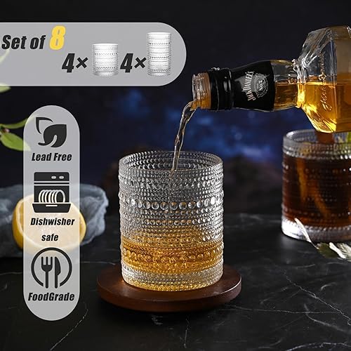 Miniatura 2 de Hobnail - Juego de 8 vasos de vidrio de 12 onzas y vasos de cóctel de 10 onzas, vasos de agua, cristalería de cocina, vasos vintage para whisky,