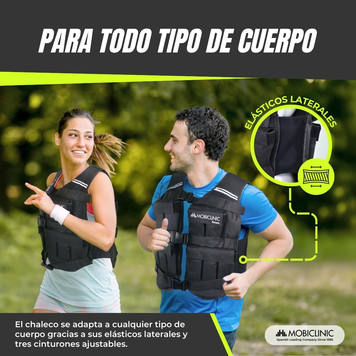 Mobiclinic®, Chaleco Lastrado, 10/20kg, Chaleco de Peso, Ajustable, Resistente, Tela Oxford 600D, Peso Incluido, Bandas Reflectantes, Transpirable, Chaleco Con Pesas Para Entrenamiento Fitness, Iron