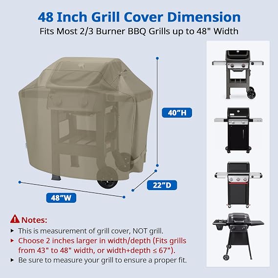 SunPatio 48 Inch Heavy Duty Waterproof Outdoor Grill Cover, Taupe