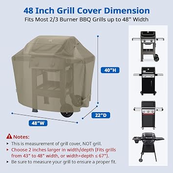 SunPatio 48 Inch Heavy Duty Waterproof Outdoor Grill Cover, Taupe