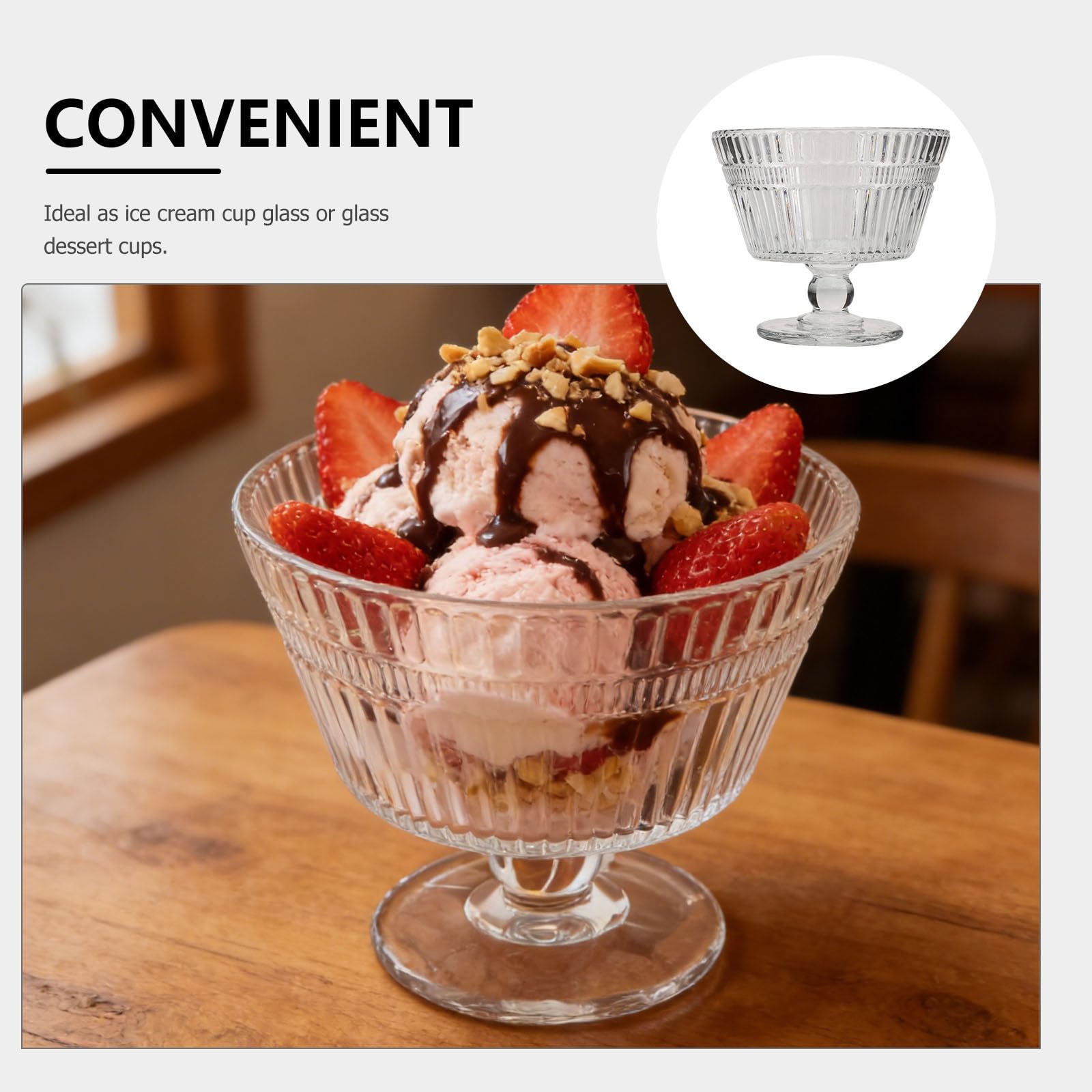 Set 4 Coppette da Gelato in Vetro 9oz Piedistallo, Resistente al Calore e Facili da Pulire, per Feste e Riunioni Informali