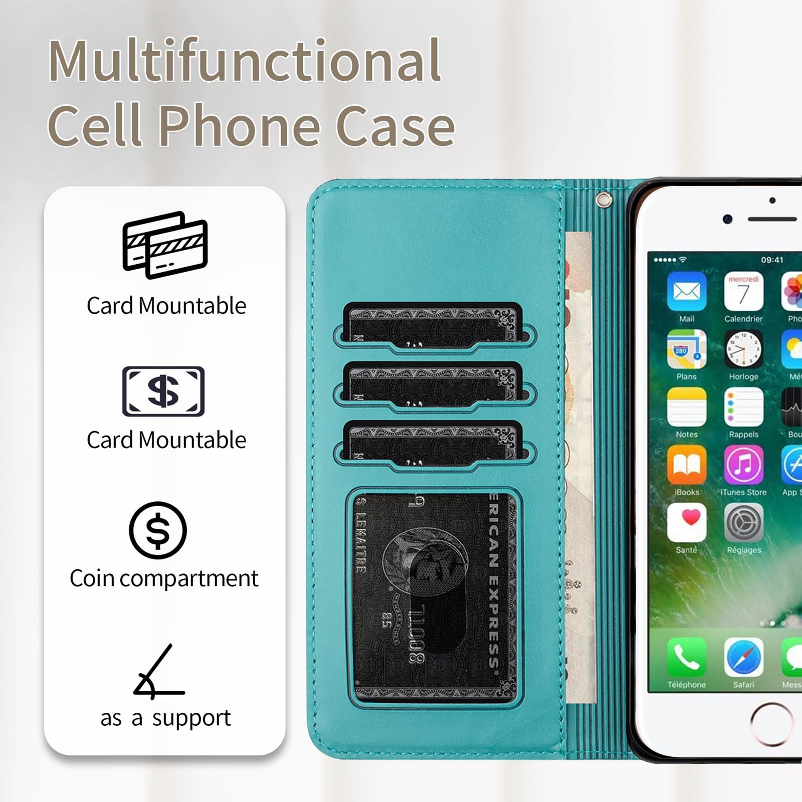 Custodia A Libro In Pelle PU Con Portafoglio Per IPhone 7 Plus / 8 Plus - Copertina Magnetica Con Slot Per Carte E Supporto Per Video - Design Cielo Di Parigi - 5