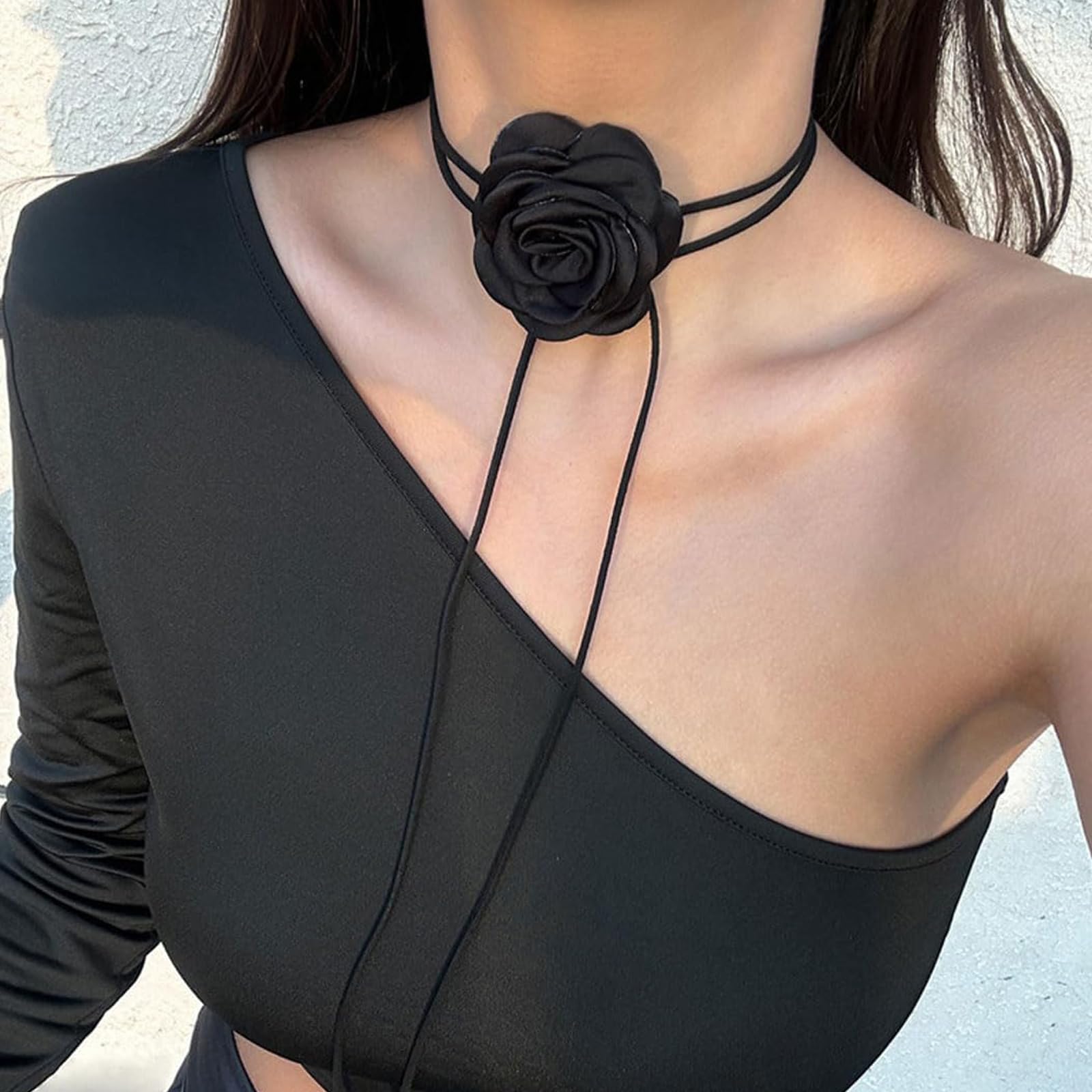 Collana Girocollo Fiore Donna con Rosa, Nero Choker Donna, Elegante Collana Fiore Rosa Collana Girocollo, Perfetto per Feste e Occasioni Speciali
