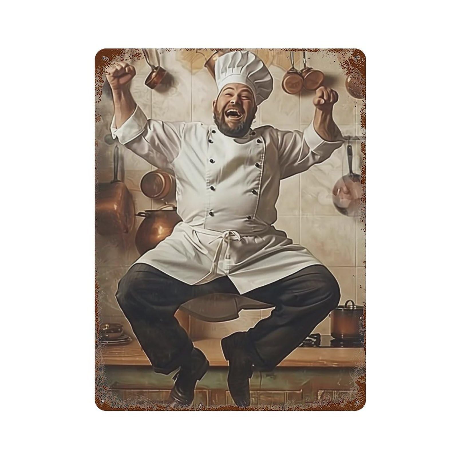 YHGERTKU Happy Laughing Cook Retro Bistro Kitchen 04 Wall Art Retro Iron Vintage Metal Tin Sign Poster Modern Decor for Living Rooms Gift 40x30cm