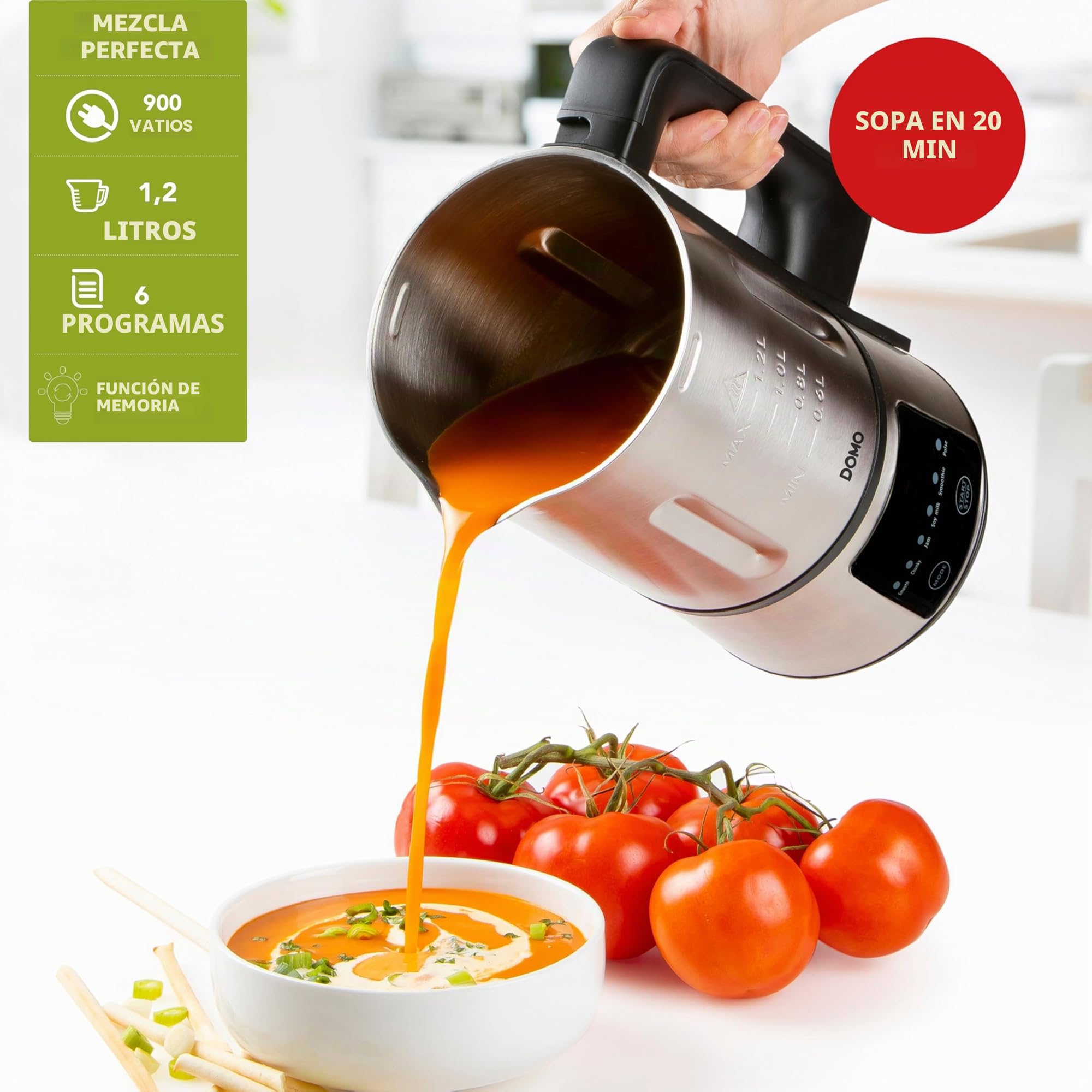 DOMO DO727BL My Soup Express - Hornillo de sopa (1,2 L, 6 programas), color plateado