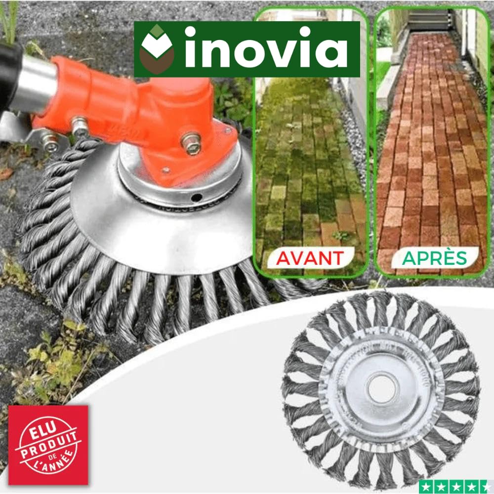 inovia G60 Pro - Coupe Bordures - Kit Complet Schneidkopf aus Stahl mit verdrillten Drähten - Effektiv für grobes Gras und Unkraut - Hochwertiger Rasentrimmerkopf