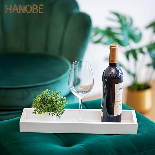 Miniatura 6 de Hanobe Bandeja rectangular larga y estrecha portavelas rectangular decorativo blanco bandeja de centro de mesa bandeja de servicio sin asa para mesa