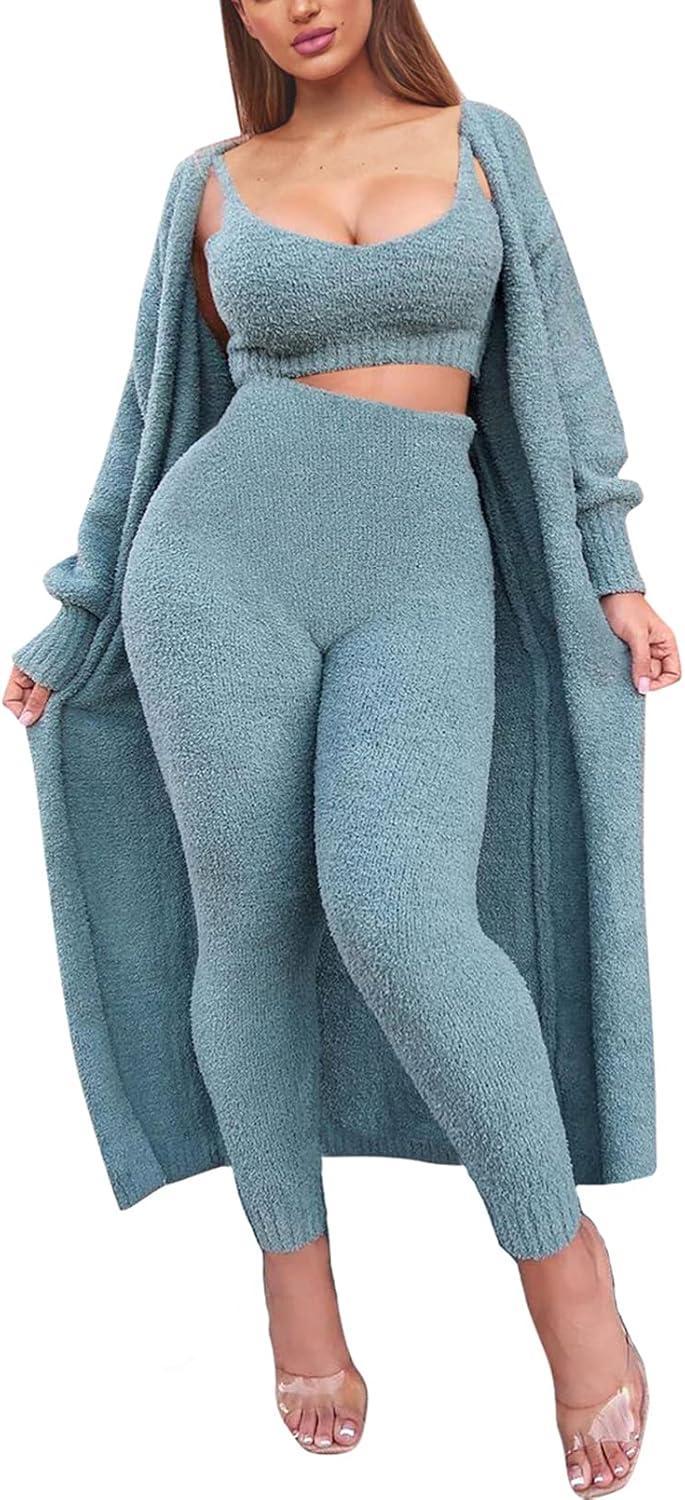 3 piece fuzzy lounge set plus size Clearance
