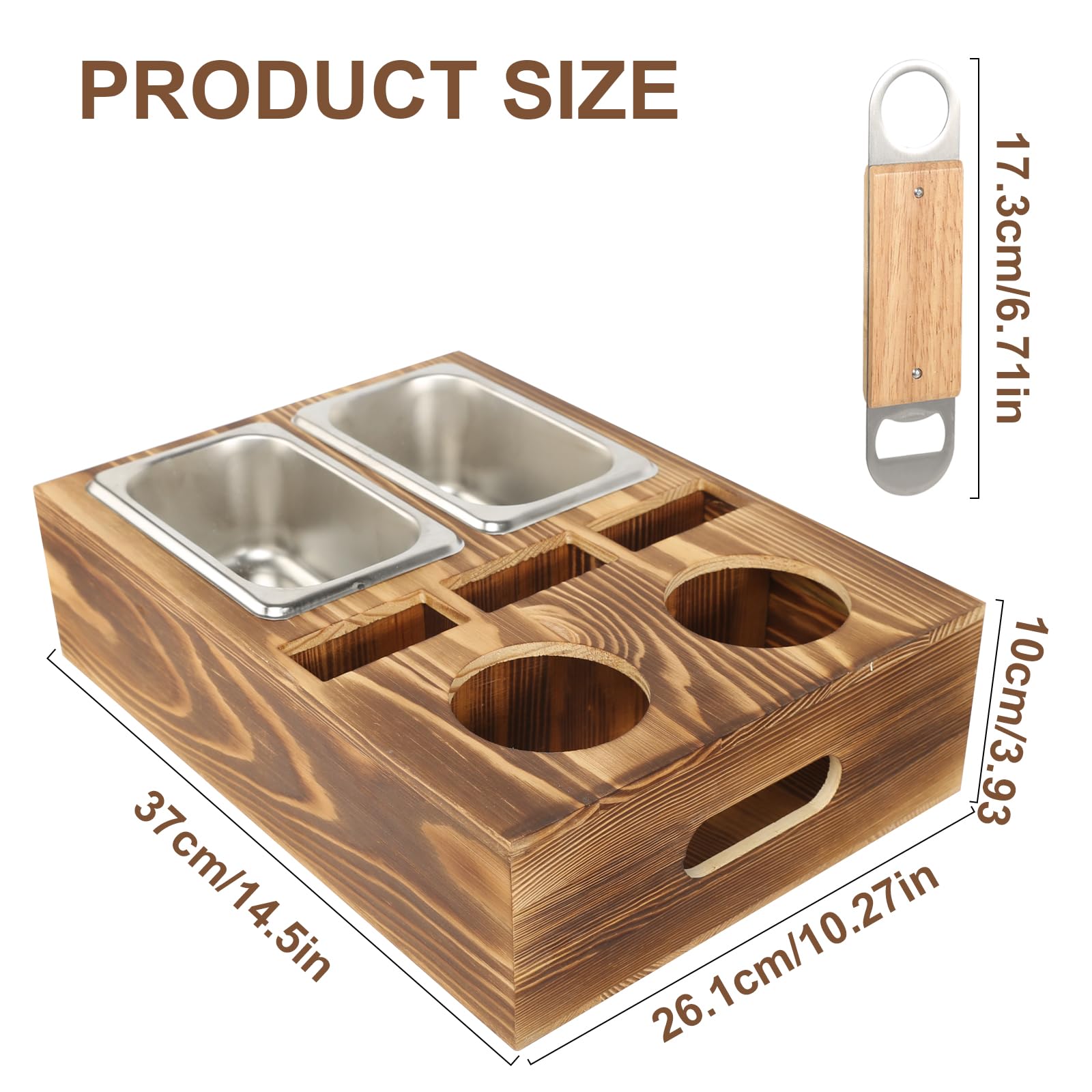 PBWZF Couchbar Snackbox Bambus - Mit 3 Edelstahlschalen & 2 Getränkehaltern
