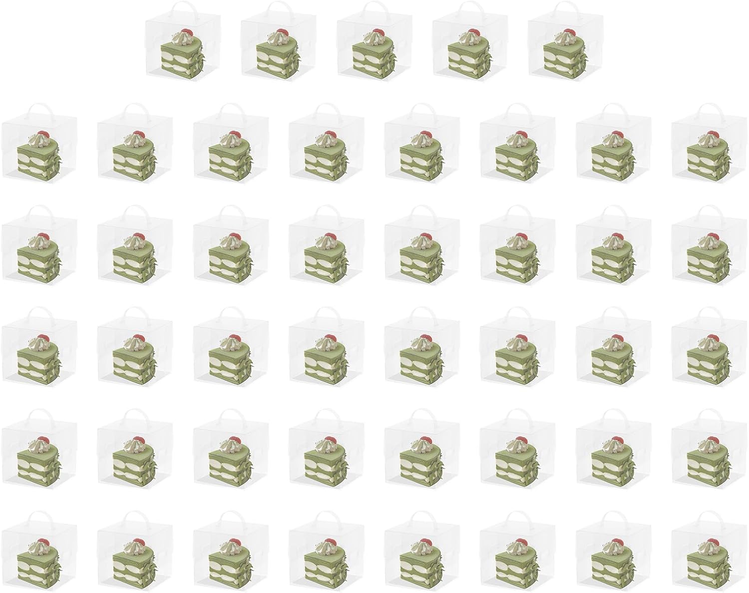 50Pcs Clear Cake Carrier Boxes, Square Dessert Boxes with Lid and Handle 50 Sets Mini Cupcake Boxes Plastic Cake Box Square Clear Cake Boxes for Birthday Home Party Wedding Banquet (4.33*4.33*4.33in)