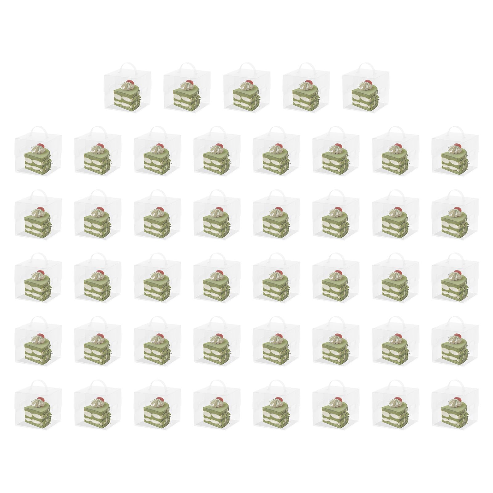 50Pcs Clear Cake Carrier Boxes, Square Dessert Boxes with Lid and Handle 50 Sets Mini Cupcake Boxes Plastic Cake Box Square Clear Cake Boxes for Birthday Home Party Wedding Banquet (4.33*4.33*4.33in)