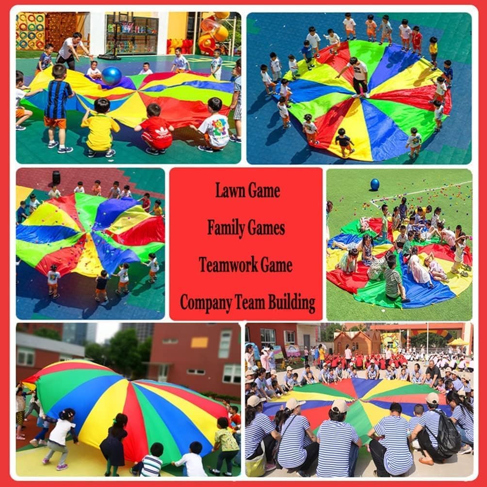 Group Outdoor Games Play Rainbow Parachute for Toddlers and Adults, Team Game Rainbow Parachute with Balance Ball