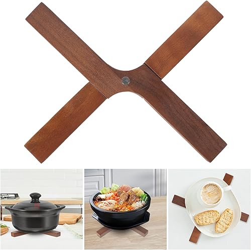 Miniatura 3 de LIFKOME Almohadilla plegable de aislamiento térmico de madera, almohadilla plegable de madera para salvamanteles, almohadillas plegables resistentes