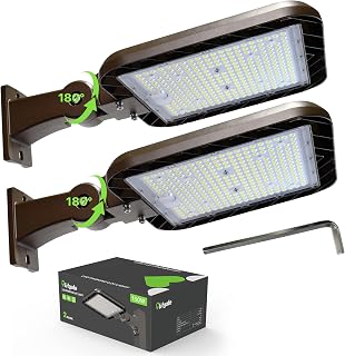Glitgate 150W LED Parking Lot Lights 22500LM 5000K Shoebox Area Lights, Dusk to Dawn Photocell, Adjustable Arm Mount IP65 Waterproof - 2 Pack