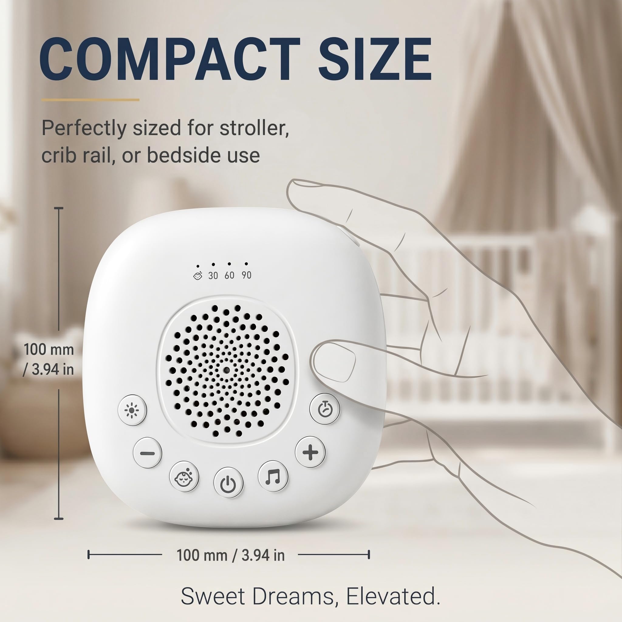 Baby White Noise Machine für Autofahrten – 20 beruhigende Geräusche, USB-C wiederaufladbar, Nachtlicht für Kinderwagen, Krippen & Reisen