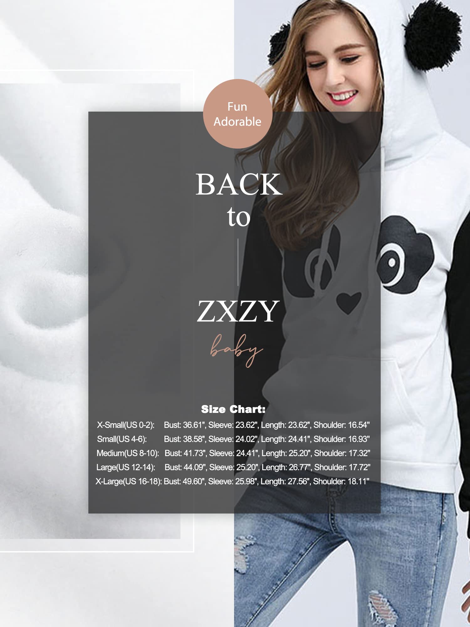 Zxzy Women Cute Cotton Blend Long Sleeve Panda Print Hoodies
