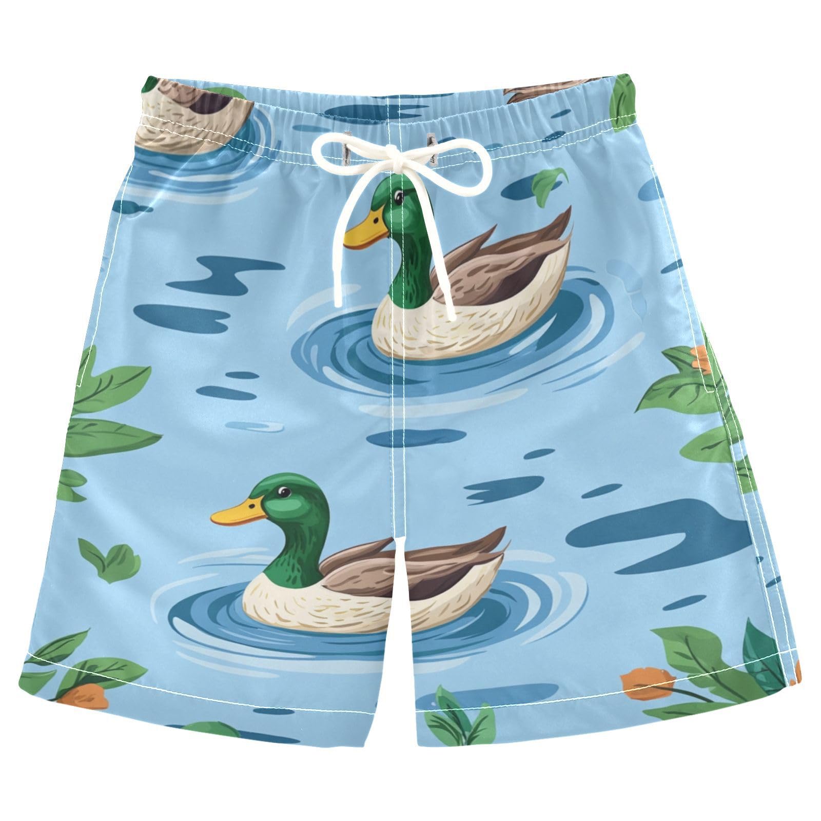 Jucciaco Boys Beach Board Shorts Goose Duck Green Animal Swim Trunk Teen Swimwear