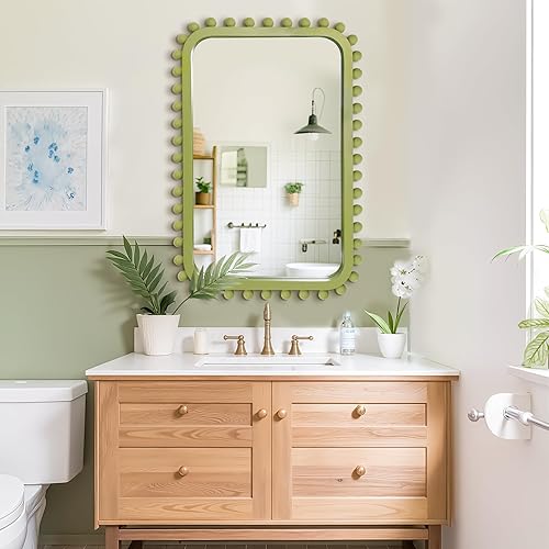 Miniatura 7 de Espejo de baño para pared con cuentas de madera, espejo rectangular de madera maciza de 30 x 20 pulgadas para granja, baño, decoración de dormitorio