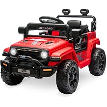 Ride On Truck Car, 12V Ride On Toy w/Parent Remote Control, Steering Wheel Music, 4-Wheel Spring Suspension, Led Lights, 2 Speeds, Kids Electric Vehicles for Age 3-5, Red