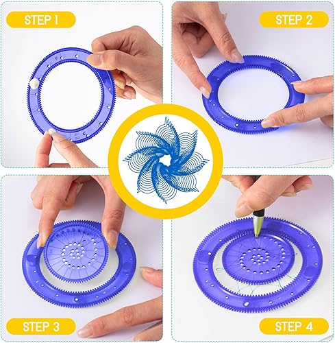 Miniatura 9 de Chivao Regla geométrica de engranaje de arte en espiral, 28 unidades, plantilla circular en espiral para dibujar plantillas de plástico, regla de