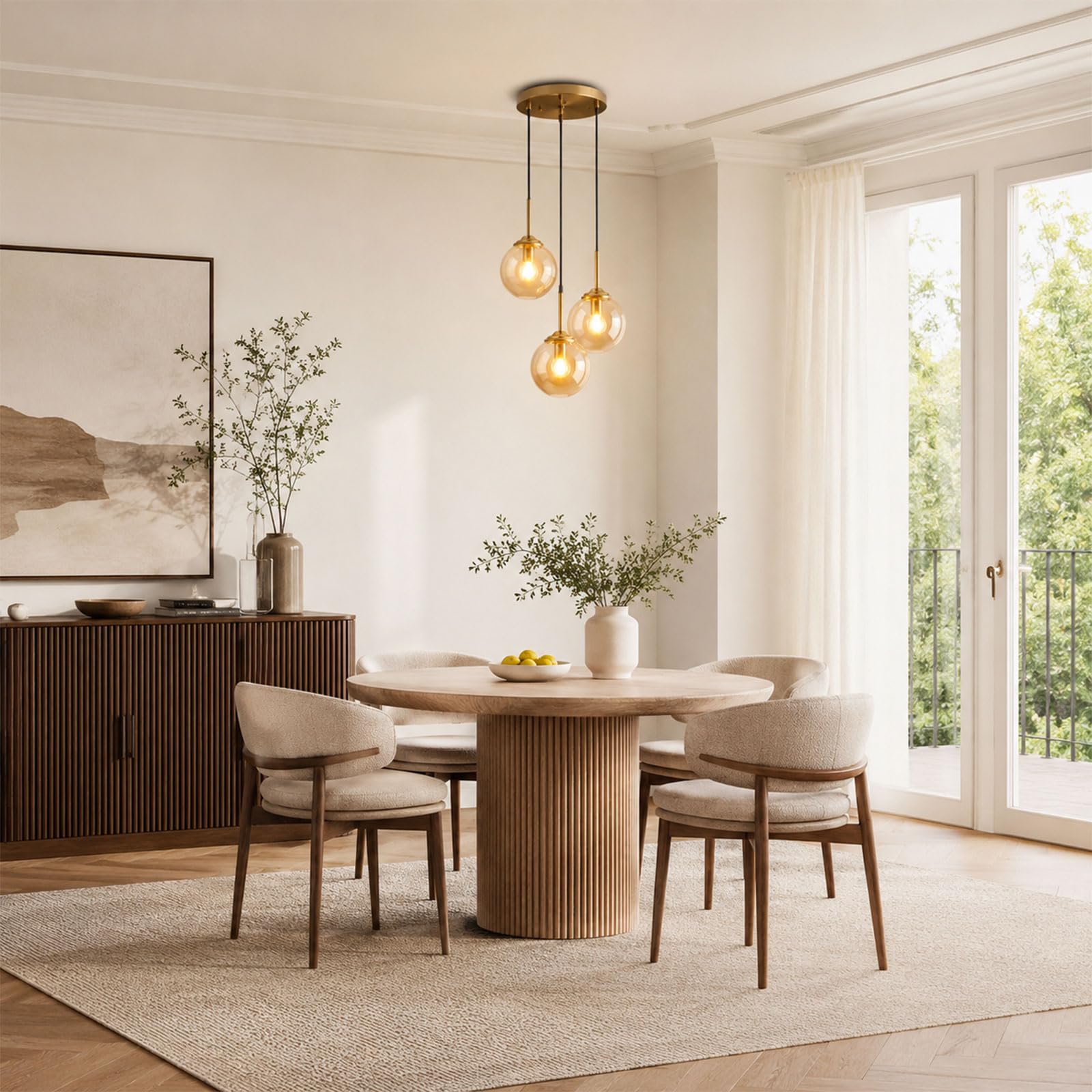 Lampadario moderno a forma di globo con 3 luci, altezza regolabile, lampadario a sfera, lampadario industriale per isola cucina, sala da pranzo (profondità: 15 cm x altezza: 25 cm)