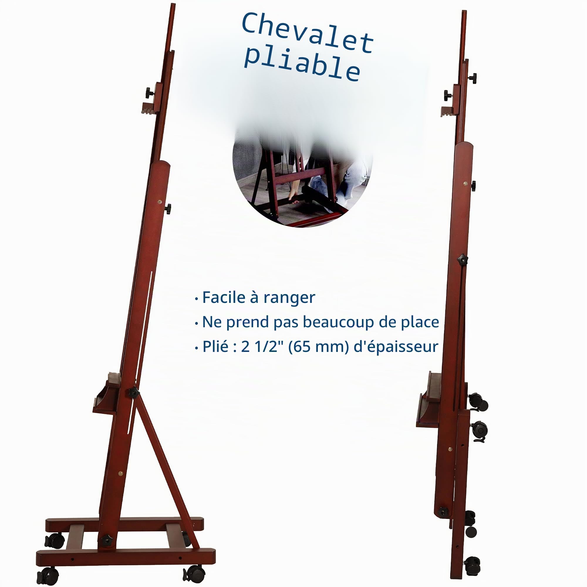 VISWIN Chevalet Peinture en H Élargi, Chevalet Grand et Réglableen Bois de Hêtre avec 4 Roues & Plateau, Professionnel d'Atelier pour Adultes, Artistes
