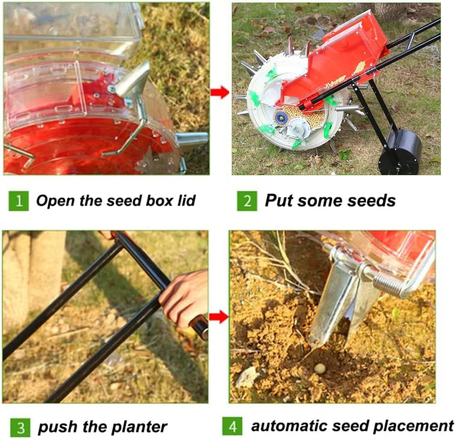 Seed Sower & Fertilizer Applicator, 7 Mouths Garden Push Seeder Planter, Portable Hand Push Seeder, Simultaneous Sowing and Fertilization, for Planting Corn Cotton Soybean Peanut