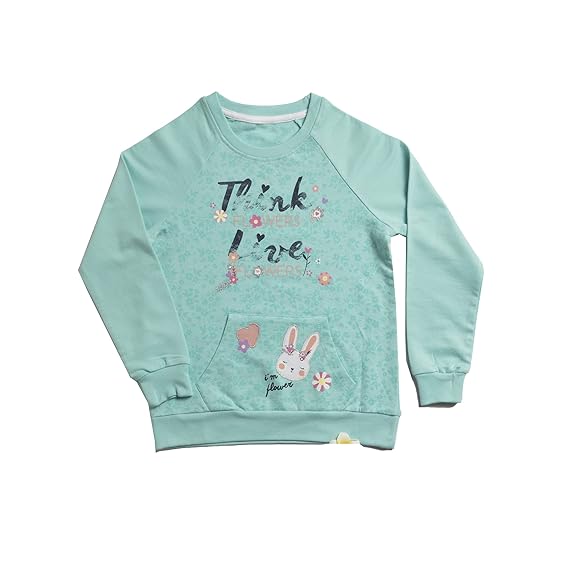 scram! Girls Kid Cotton Printed Round Neck Full Sleeve Casual Sweatshirt- Blue